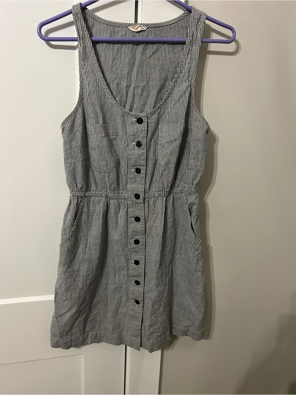 H81 Striped Button-Front Mini Dress with Elastic Waist